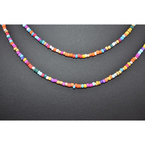 Set of 2 Native American Made Glass 2mm Seed Bead Necklaces - Picture 2 of 3
